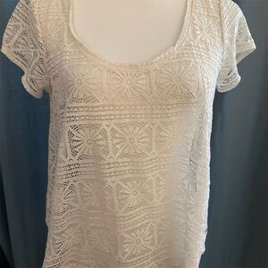 American Eagle Women's Ivory Lace Blouse Short Sleeve Standard Size M
